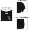 imageNinedaily Women Dressy Tunic Tops Crossover V Neck Raglan Sleeve Ruched BlouseBlack