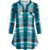 imageNinedaily Womens 34 Sleeve Plaid Shirts Zip Floral Casual Tunic Blouse TopsAturquoise