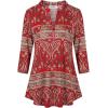 imageNinedaily Womens 34 Sleeve Plaid Shirts Zip Floral Casual Tunic Blouse TopsBeige Red