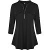 imageNinedaily Womens 34 Sleeve Plaid Shirts Zip Floral Casual Tunic Blouse TopsBlack