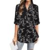 imageNinedaily Womens 34 Sleeve Plaid Shirts Zip Floral Casual Tunic Blouse TopsBlack White Floral
