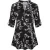 imageNinedaily Womens 34 Sleeve Plaid Shirts Zip Floral Casual Tunic Blouse TopsBlack White Floral