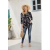 imageNinedaily Womens 34 Sleeve Plaid Shirts Zip Floral Casual Tunic Blouse TopsBlack White Floral