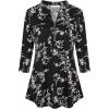 imageNinedaily Womens 34 Sleeve Plaid Shirts Zip Floral Casual Tunic Blouse TopsBlack White Floral