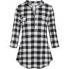 imageNinedaily Womens 34 Sleeve Plaid Shirts Zip Floral Casual Tunic Blouse TopsBlack White Plaid