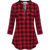 imageNinedaily Womens 34 Sleeve Plaid Shirts Zip Floral Casual Tunic Blouse TopsBlackredplaid