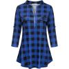 imageNinedaily Womens 34 Sleeve Plaid Shirts Zip Floral Casual Tunic Blouse TopsBlue Plaid