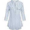 imageNinedaily Womens 34 Sleeve Plaid Shirts Zip Floral Casual Tunic Blouse TopsBluewhitestriped