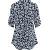 imageNinedaily Womens 34 Sleeve Plaid Shirts Zip Floral Casual Tunic Blouse TopsNavy