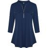 imageNinedaily Womens 34 Sleeve Plaid Shirts Zip Floral Casual Tunic Blouse TopsNavy Blue
