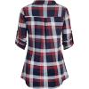 imageNinedaily Womens 34 Sleeve Plaid Shirts Zip Floral Casual Tunic Blouse TopsNavywhitered Plaid