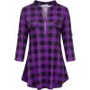 imageNinedaily Womens 34 Sleeve Plaid Shirts Zip Floral Casual Tunic Blouse TopsPurple Plaid