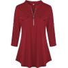 imageNinedaily Womens 34 Sleeve Plaid Shirts Zip Floral Casual Tunic Blouse TopsWine