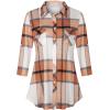 imageNinedaily Womens Plaid Shirt Collared Button Down Blouse 34 Sleeve Tunic TopsApricot