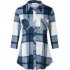 imageNinedaily Womens Plaid Shirt Collared Button Down Blouse 34 Sleeve Tunic TopsBlue