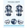 imageNinedaily Womens Plaid Shirt Collared Button Down Blouse 34 Sleeve Tunic TopsBlue