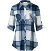 imageNinedaily Womens Plaid Shirt Collared Button Down Blouse 34 Sleeve Tunic TopsBlue
