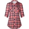 imageNinedaily Womens Plaid Shirt Collared Button Down Blouse 34 Sleeve Tunic TopsPink