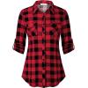 imageNinedaily Womens Plaid Shirt Collared Button Down Blouse 34 Sleeve Tunic TopsRed