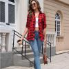 imageNinedaily Womens Plaid Shirt Collared Button Down Blouse 34 Sleeve Tunic TopsRed