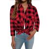 imageNinedaily Womens Plaid Shirt Collared Button Down Blouse 34 Sleeve Tunic TopsRed