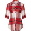 imageNinedaily Womens Plaid Shirt Collared Button Down Blouse 34 Sleeve Tunic TopsRed White