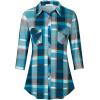 imageNinedaily Womens Plaid Shirt Collared Button Down Blouse 34 Sleeve Tunic TopsTurquoise