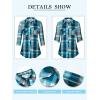 imageNinedaily Womens Plaid Shirt Collared Button Down Blouse 34 Sleeve Tunic TopsTurquoise