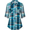 imageNinedaily Womens Plaid Shirt Collared Button Down Blouse 34 Sleeve Tunic TopsTurquoise