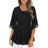 imageNinedaily Womens Tops 34 Sleeve Blouses Dressy Casual Double Layers Mesh Tunic ShirtsBlack