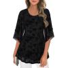 imageNinedaily Womens Tops 34 Sleeve Blouses Dressy Casual Double Layers Mesh Tunic ShirtsBlack Floral