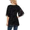 imageNinedaily Womens Tops 34 Sleeve Blouses Dressy Casual Double Layers Mesh Tunic ShirtsBlack Floral