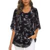 imageNinedaily Womens Tops 34 Sleeve Blouses Dressy Casual Double Layers Mesh Tunic ShirtsBlack White