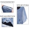 imageNinedaily Womens Tops 34 Sleeve Blouses Dressy Casual Double Layers Mesh Tunic ShirtsBlue Floral