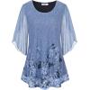 imageNinedaily Womens Tops 34 Sleeve Blouses Dressy Casual Double Layers Mesh Tunic ShirtsBlue Floral