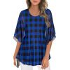 imageNinedaily Womens Tops 34 Sleeve Blouses Dressy Casual Double Layers Mesh Tunic ShirtsBlue Plaid