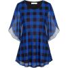 imageNinedaily Womens Tops 34 Sleeve Blouses Dressy Casual Double Layers Mesh Tunic ShirtsBlue Plaid
