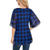 imageNinedaily Womens Tops 34 Sleeve Blouses Dressy Casual Double Layers Mesh Tunic ShirtsBlue Plaid