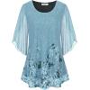 imageNinedaily Womens Tops 34 Sleeve Blouses Dressy Casual Double Layers Mesh Tunic ShirtsCyan
