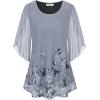 imageNinedaily Womens Tops 34 Sleeve Blouses Dressy Casual Double Layers Mesh Tunic ShirtsGray Floral