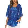 imageNinedaily Womens Tops 34 Sleeve Blouses Dressy Casual Double Layers Mesh Tunic ShirtsNavy Floral