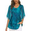 imageNinedaily Womens Tops 34 Sleeve Blouses Dressy Casual Double Layers Mesh Tunic ShirtsPeacock Blue