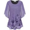 imageNinedaily Womens Tops 34 Sleeve Blouses Dressy Casual Double Layers Mesh Tunic ShirtsPurple