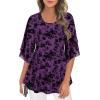 imageNinedaily Womens Tops 34 Sleeve Blouses Dressy Casual Double Layers Mesh Tunic ShirtsPurple Floral