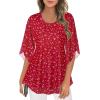 imageNinedaily Womens Tops 34 Sleeve Blouses Dressy Casual Double Layers Mesh Tunic ShirtsRed Floral