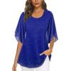 imageNinedaily Womens Tops 34 Sleeve Blouses Dressy Casual Double Layers Mesh Tunic ShirtsSparkly Blue