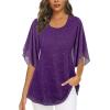 imageNinedaily Womens Tops 34 Sleeve Blouses Dressy Casual Double Layers Mesh Tunic ShirtsSparkly Purple
