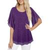 imageNinedaily Womens Tops 34 Sleeve Blouses Dressy Casual Double Layers Mesh Tunic ShirtsSparkly Purple