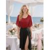 imageNinedaily Womens Tops 34 Sleeve Blouses Dressy Casual Double Layers Mesh Tunic ShirtsSparkly Red