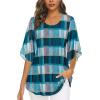 imageNinedaily Womens Tops 34 Sleeve Blouses Dressy Casual Double Layers Mesh Tunic ShirtsTurquoise